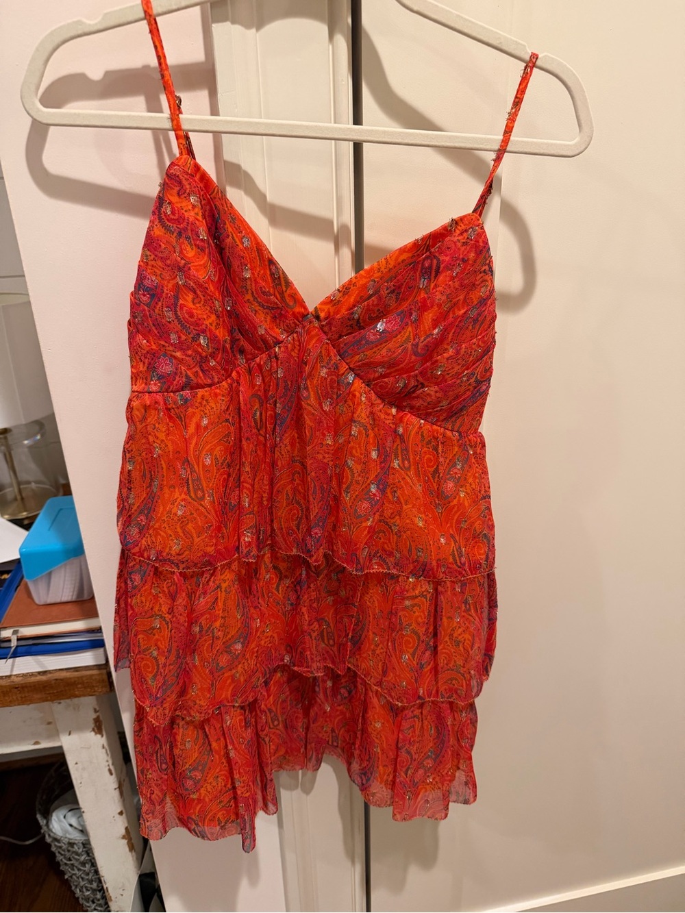 House of Harlow Spaghetti Strap Tiered Paisley Mini Dress - Red